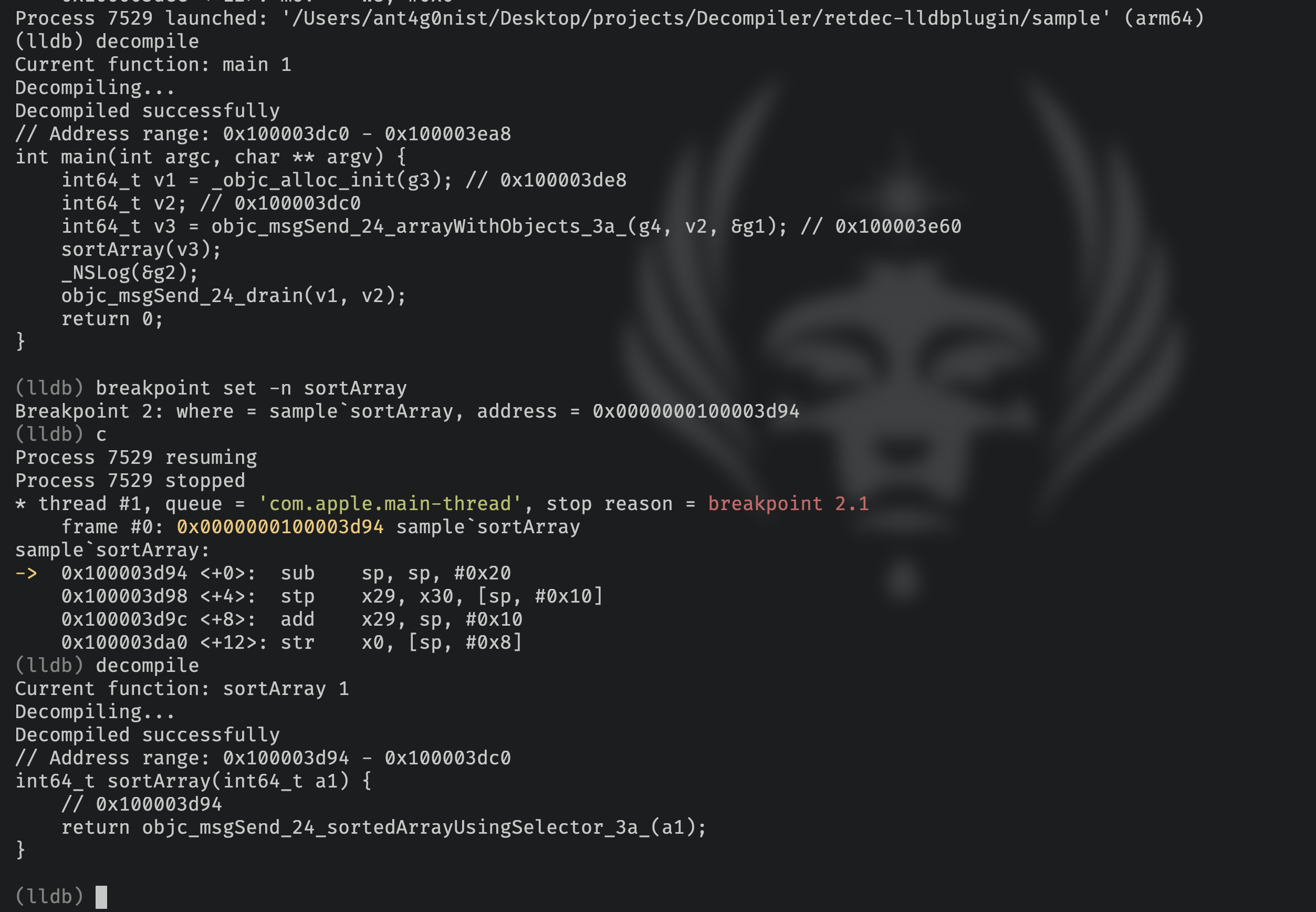 Decompile command output screenshot